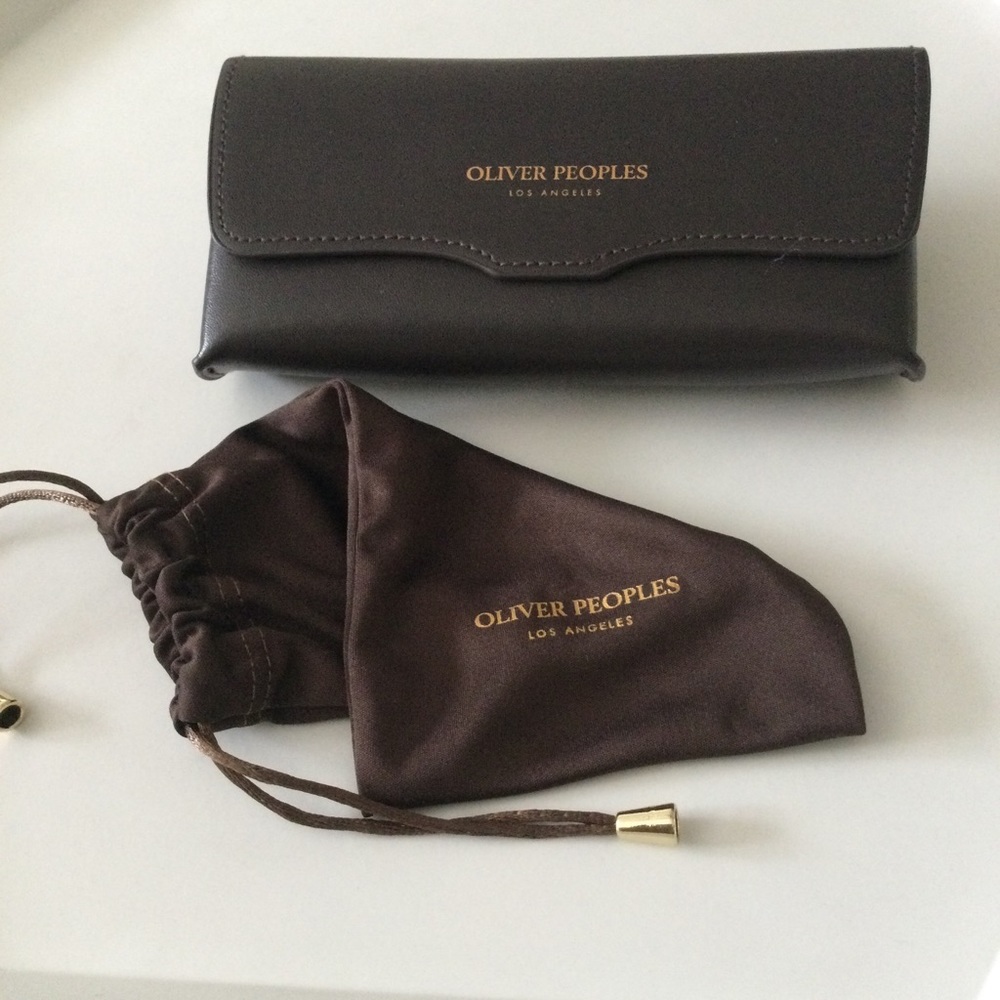 OLIVER PEOPLES SUNGLASSES CASE BROWN FELT LINED MAGNETIC CLOSE WITH POUCH